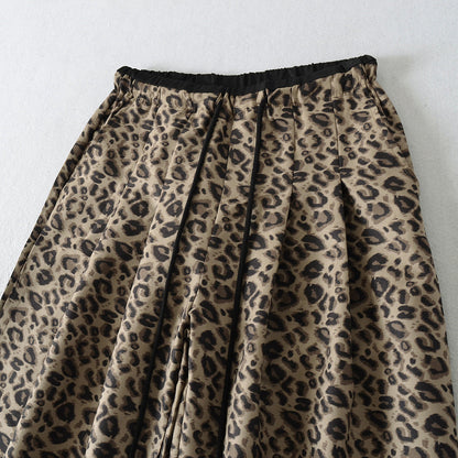 Retro color blocked loose straight leg wide leg pants with leopard print casual pants